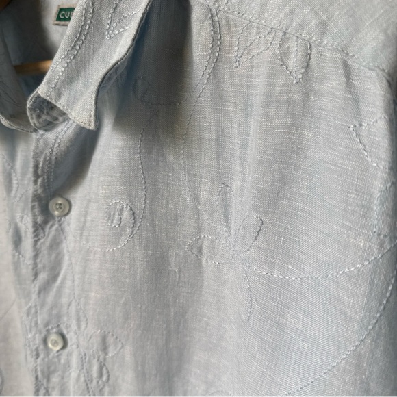 Cubavera Men’s S/S 100% Linen Light Blue Shirt W/Floral Embroidery Size XL - Picture 6 of 13